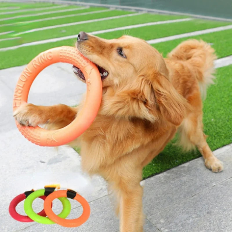 Orange dog flying disc and training puller toy by FanzyMarket, durable EVA chew-resistant interactive toy for puppies and large dogs.