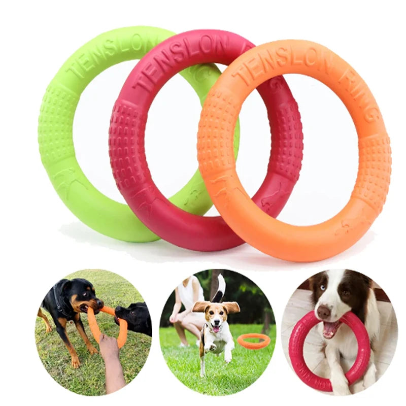 Orange dog flying disc and training puller by FanzyMarket, durable EVA chew-resistant interactive toy for puppies and large dogs.
