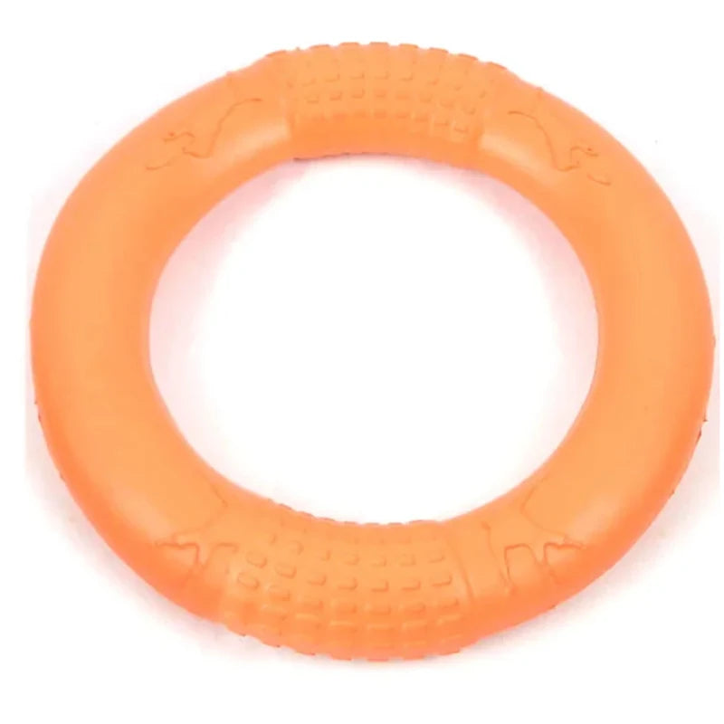 Orange Dog Flying Disc and Training Puller by FanzyMarket, durable EVA chew-resistant toy for puppies and large dogs.
