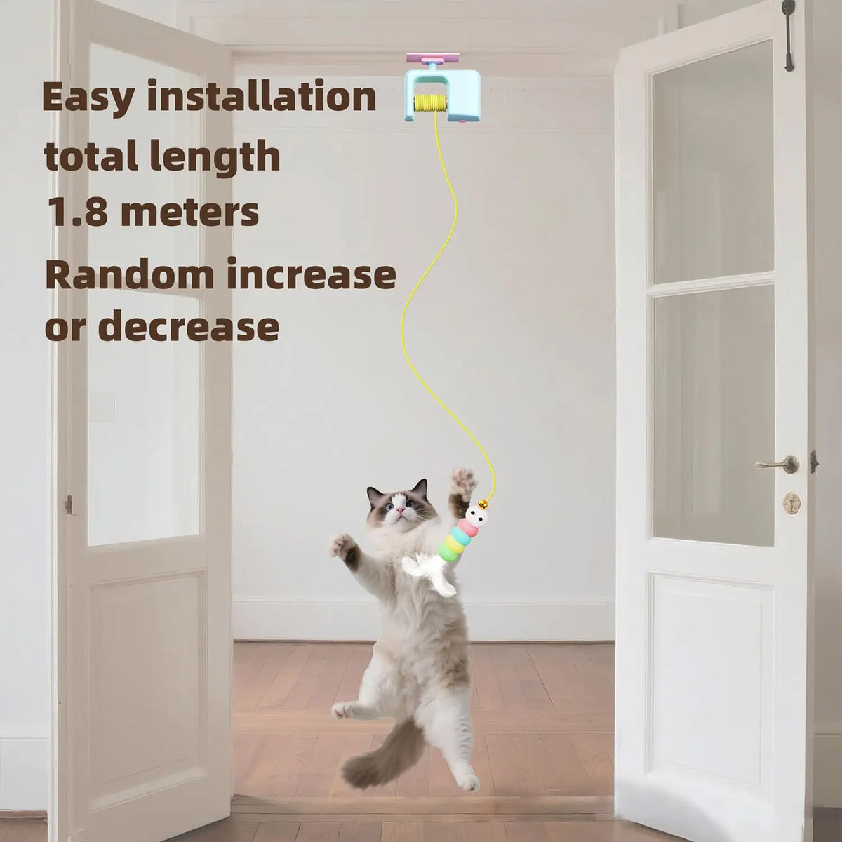 Blue rechargeable hanging door cat toy with automatic flying bird for interactive play, hunting, and stress relief by FanzyMarket.