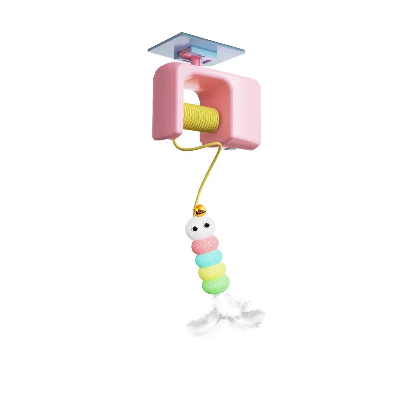 Blue rechargeable hanging door cat toy with an automatic flying bird for interactive hunting and stress relief by FanzyMarket.