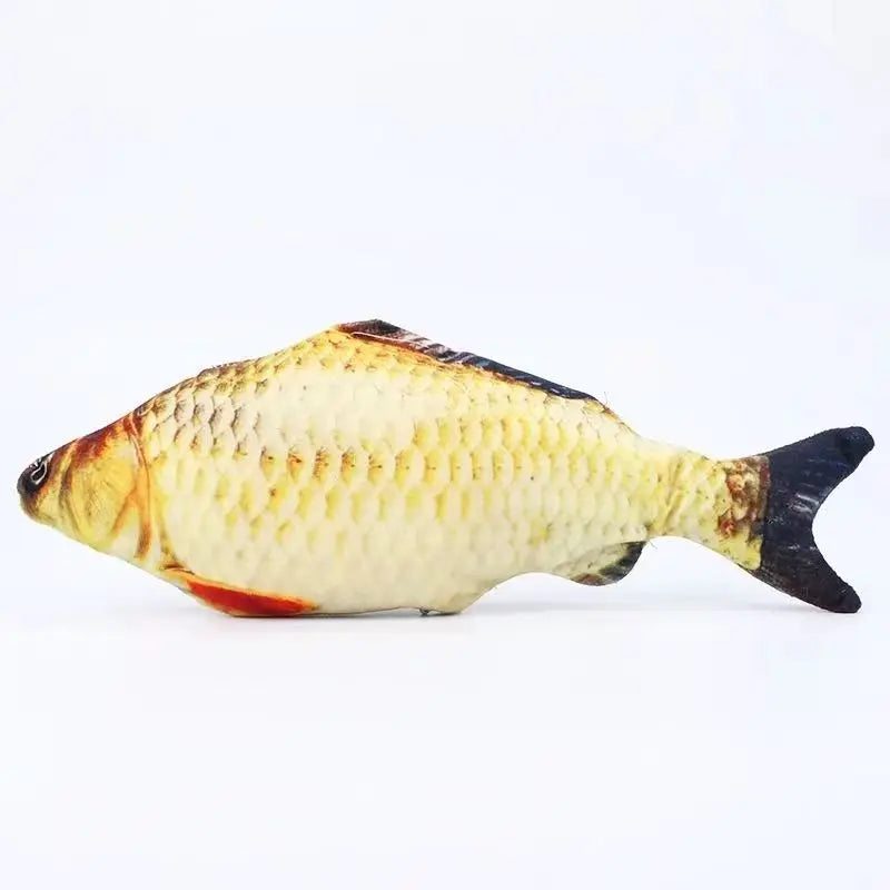 FanzyMarket plush fish cat toy with catnip, 7.9-inch interactive kicker pillow for indoor cats, made of soft plush material.