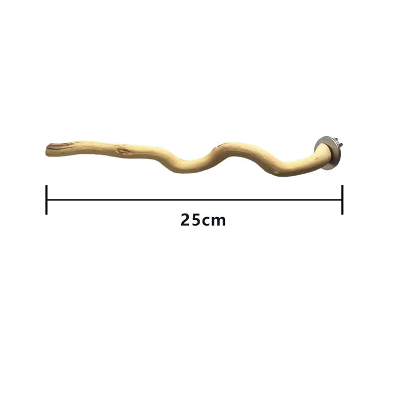 Natural wood parrot perch branch for bird cages, hanging swing toy in 10-30 cm sizes, ideal for pet bird comfort and play.