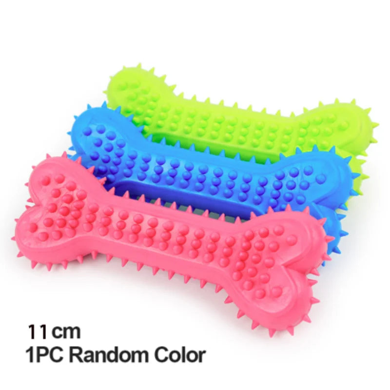 Durable rubber bone chew toy for small dogs, bite-resistant and designed for teeth cleaning and training by FanzyMarket.