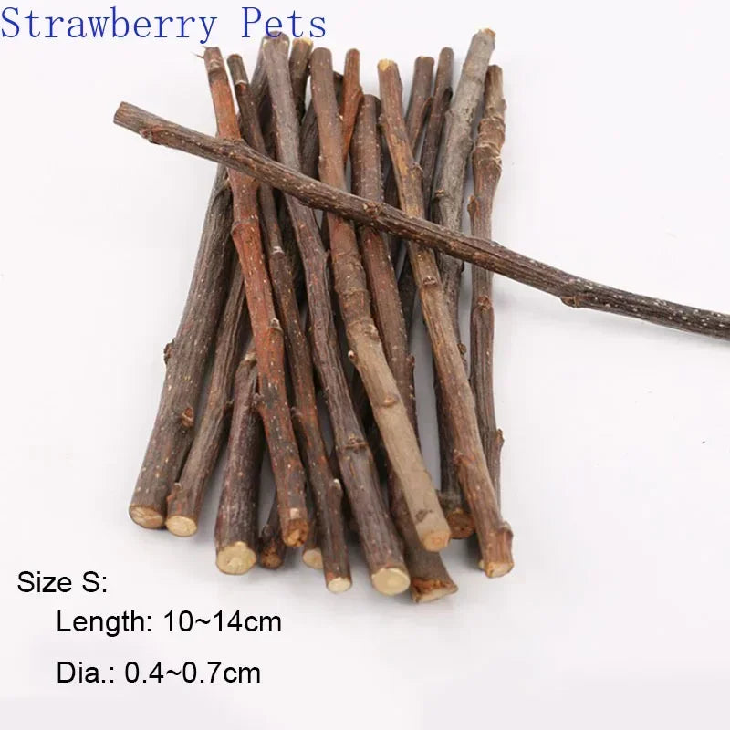 Natural apple wood chew sticks for small pets like hamsters, rabbits, chinchillas, squirrels, and parrots, from FanzyMarket.