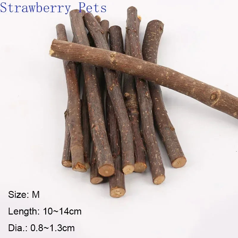 Natural apple wood chew sticks for small pets like hamsters, rabbits, chinchillas, squirrels, and parrots, from FanzyMarket.