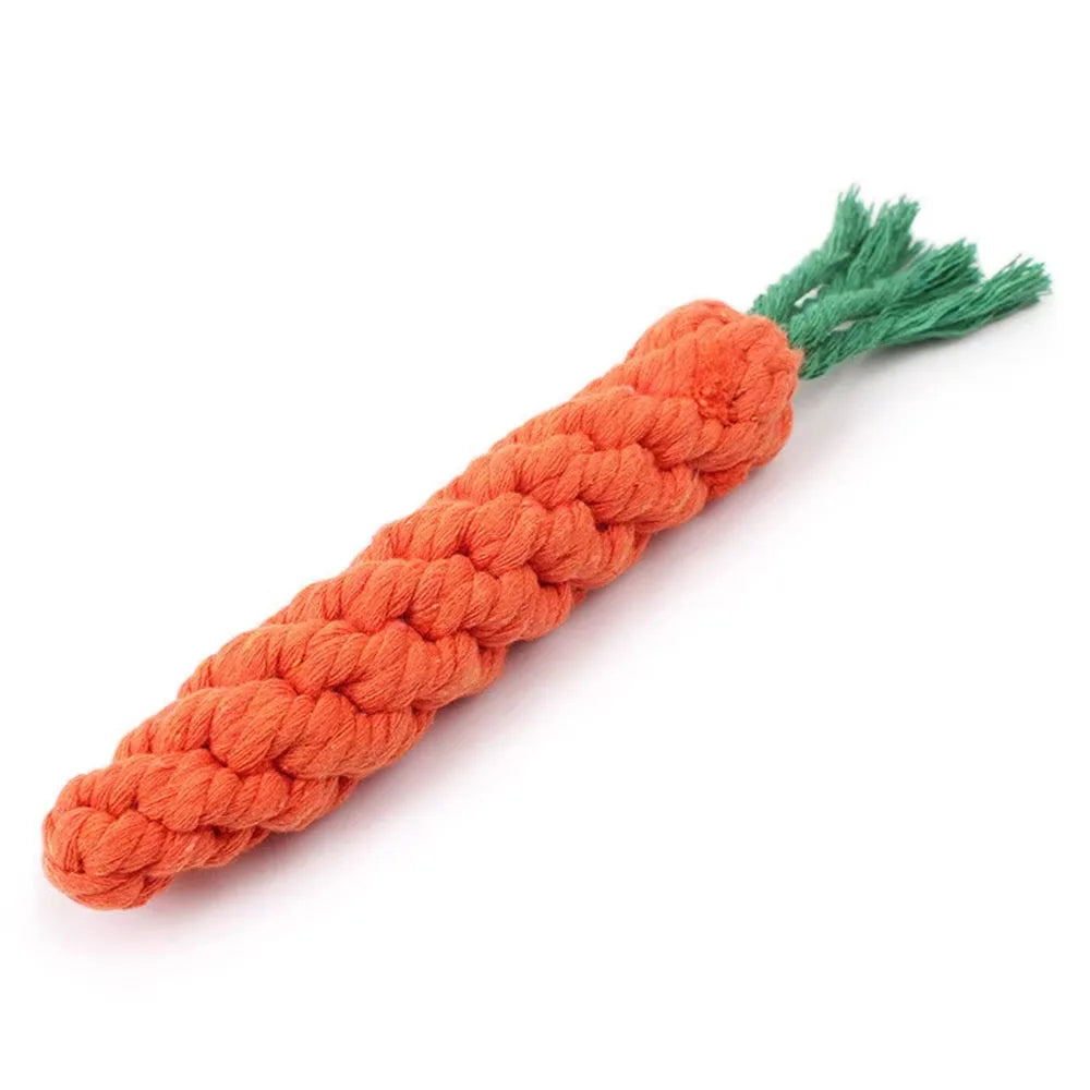FanzyMarket Carrot Rope Dog Toy 1-Pack, durable braided cotton chew toy for puppies and dogs, 8.7 inches, teeth cleaning.