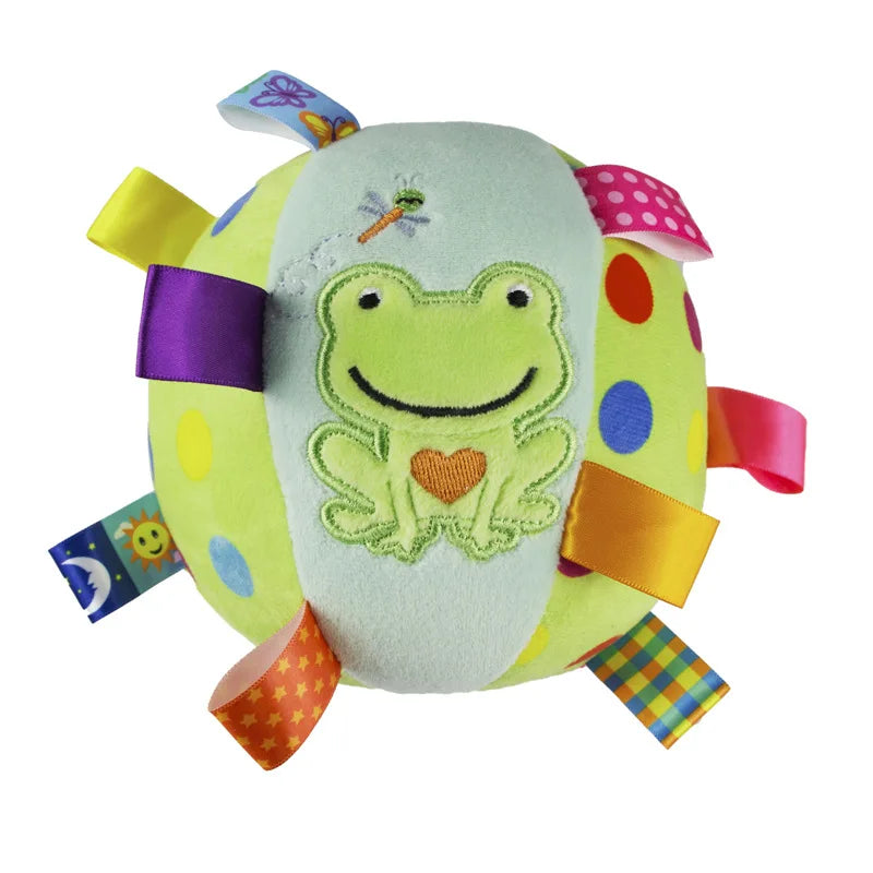 Plush vocal pet toy ball with bells for dogs, puppies, and cats, featuring interactive chew and tooth-cleaning design, 6-inch size.