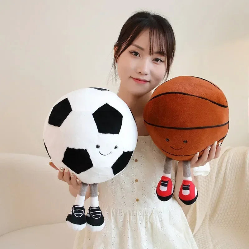 FanzyMarket plush football and basketball pet toy pillow for dogs and cats, 25-28 cm, interactive ball for pets.