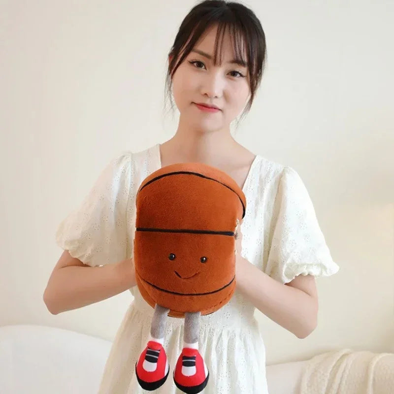 FanzyMarket plush football and basketball pet toy pillow for dogs and cats, 25-28 cm, interactive ball for play and comfort