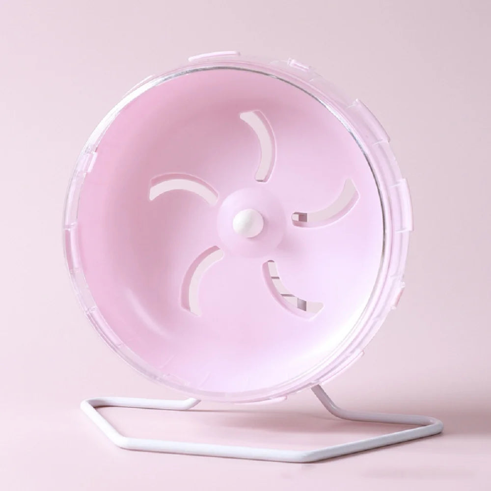FanzyMarket silent hamster running wheel in blue, 5.5-inch and 6.9-inch sizes, designed for hamsters, gerbils, and mice exercise.