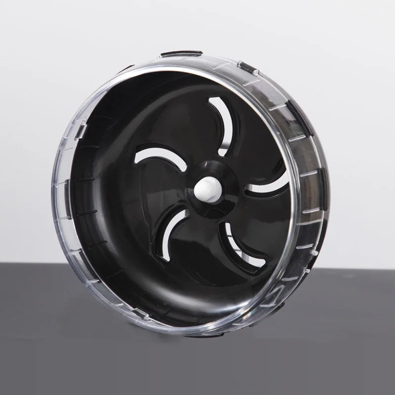 Blue FanzyMarket hamster running wheel in 14cm and 17.5cm sizes, quiet exercise wheel for hamsters, gerbils, and mice.