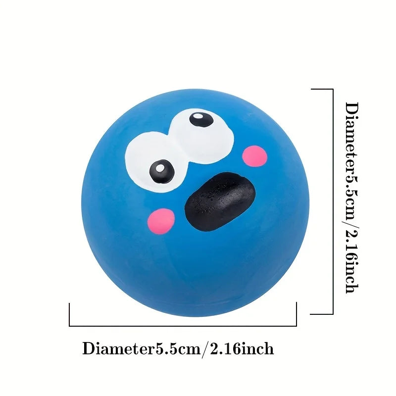 Blue cartoon Big Eye squeaky rubber dog ball from FanzyMarket, durable and interactive chew toy for dogs, with big eye design.