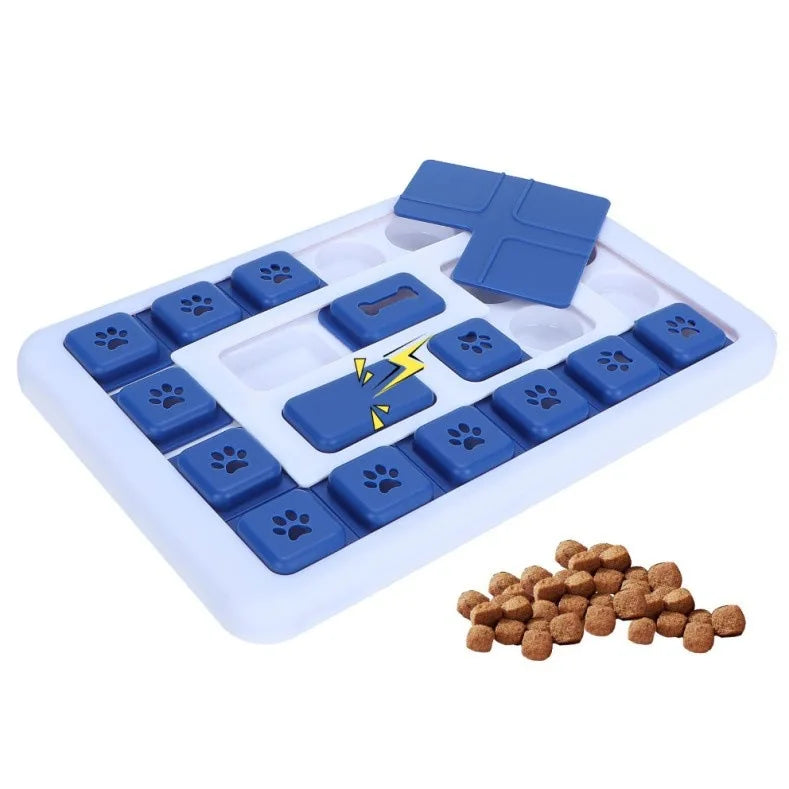 Blue FanzyMarket interactive dog squeak puzzle toy with treat dispenser, memory training, slow feeder, and dishwasher-safe plastic.