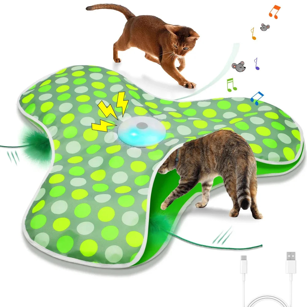 FanzyMarket interactive hide and seek cat toy with squeaky mouse and feather wand, motion-activated and USB rechargeable.