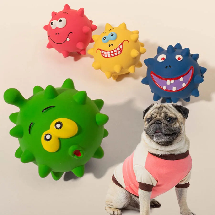 Blue squeaky Thorn dog chew toy made of bite-resistant rubber, designed for puppies and small dogs to clean molars.