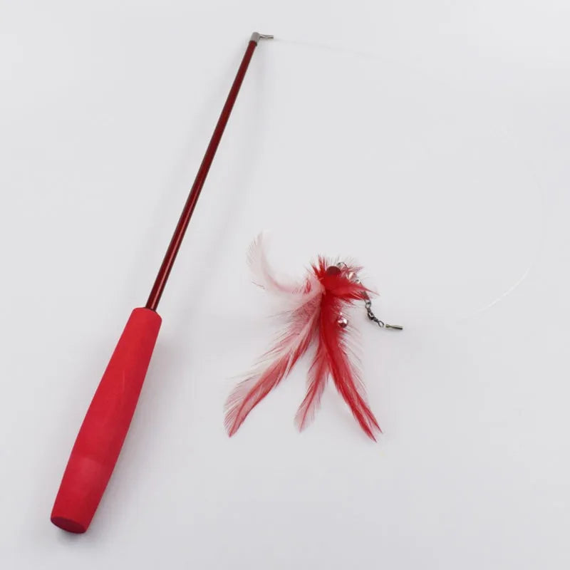 FanzyMarket telescopic cat teaser wand with 3 sections, feather refills, and interactive design for playful kittens.