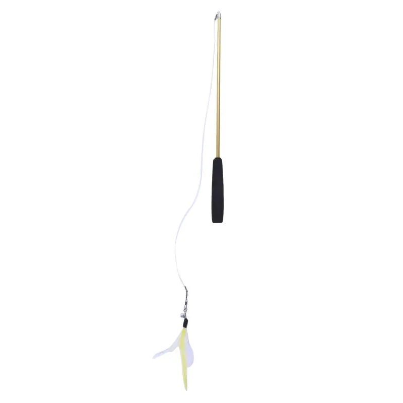 FanzyMarket telescopic cat teaser wand with 3 sections, 15-38 inches, featuring 5 feather refills for interactive kitten play.