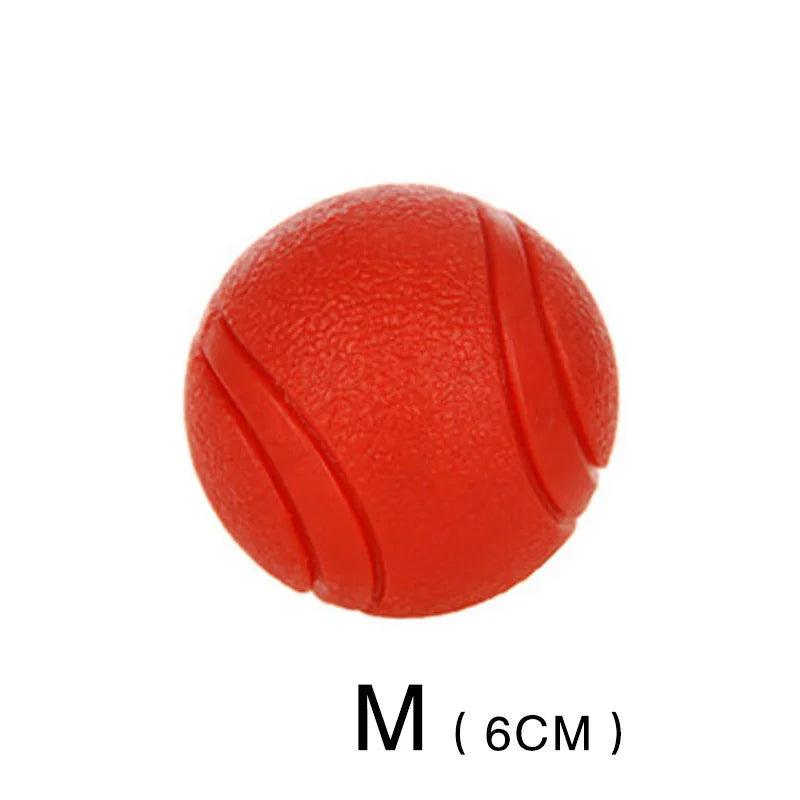 FanzyMarket bite-resistant rubber dog ball toy in red, suitable for small to extra-large dogs, durable chew-proof fetch toy.