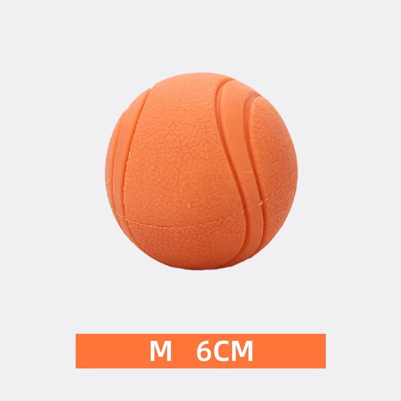 FanzyMarket bite-resistant rubber dog ball toy in red, chew-proof fetch toy for dogs and puppies, available in sizes S to XL.