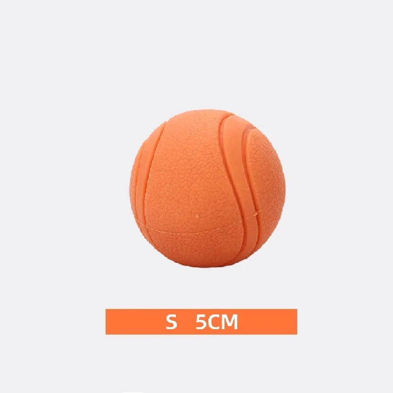 FanzyMarket bite-resistant rubber dog ball toy in red, chew-proof fetch toy for dogs and puppies, available in sizes S to XL.