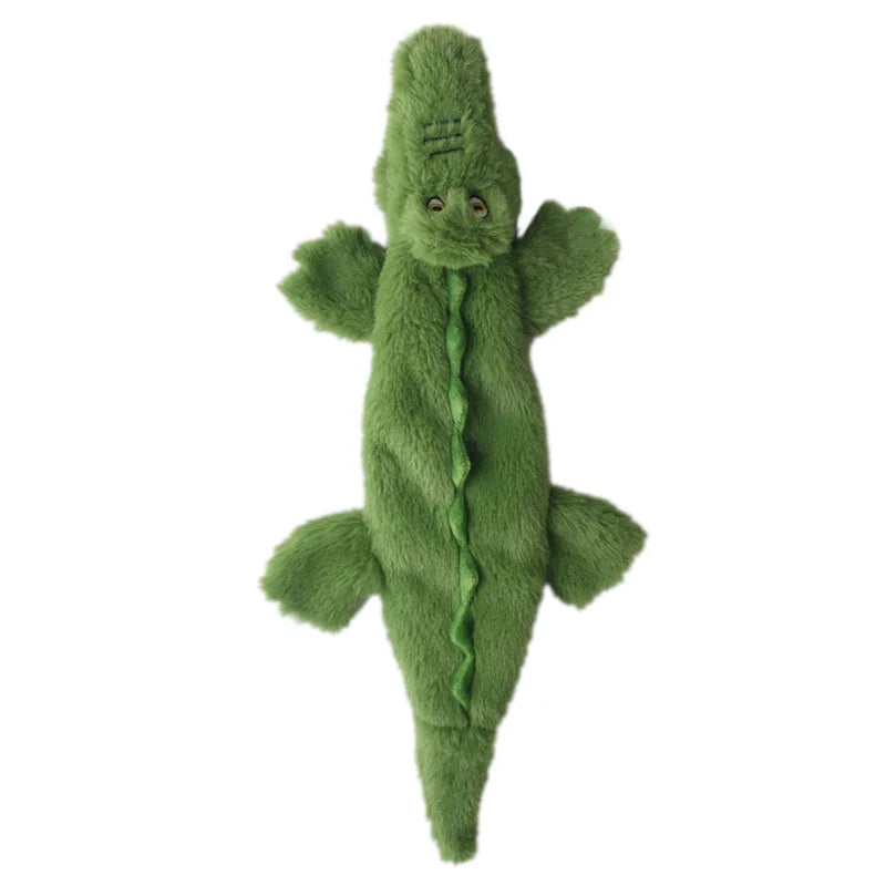 FanzyMarket stuffing-free squeaky plush dog toy shaped like a simulated animal with crinkle texture for durability and fun.
