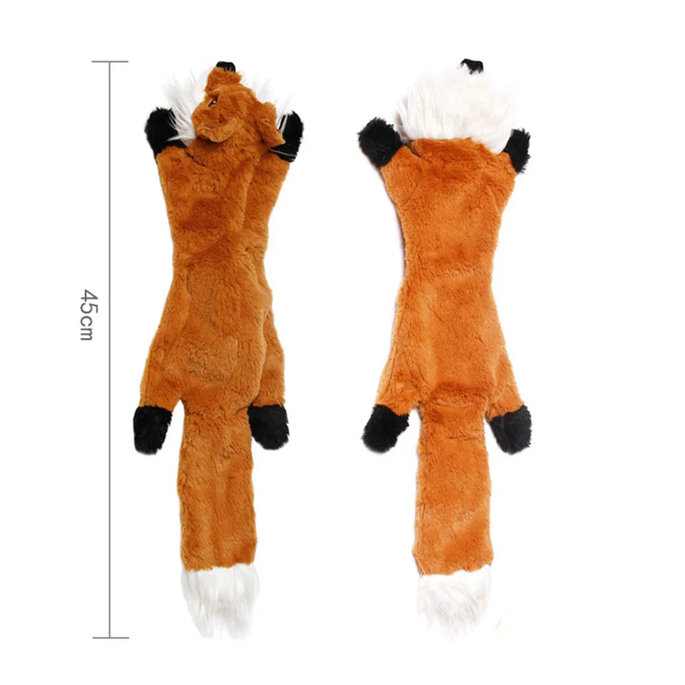 FanzyMarket stuffing-free squeaky plush dog toy resembling a simulated animal, durable crinkle chew toy for dogs.