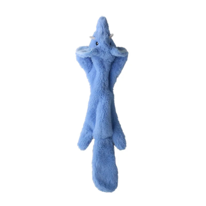 FanzyMarket plush dog toy with squeaker and crinkle material, designed as a durable, stuffing-free simulated animal for chewing and play.
