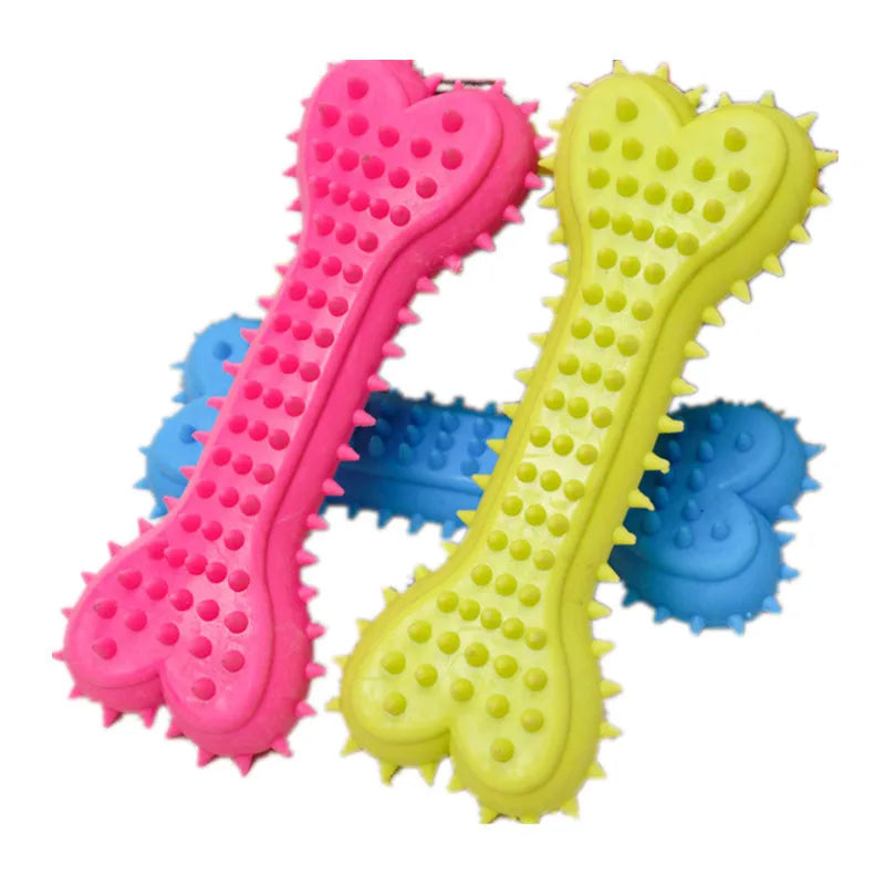 FanzyMarket bite-resistant rubber spiked dog chew toy for small dogs, with squeaky feature and teeth cleaning design.