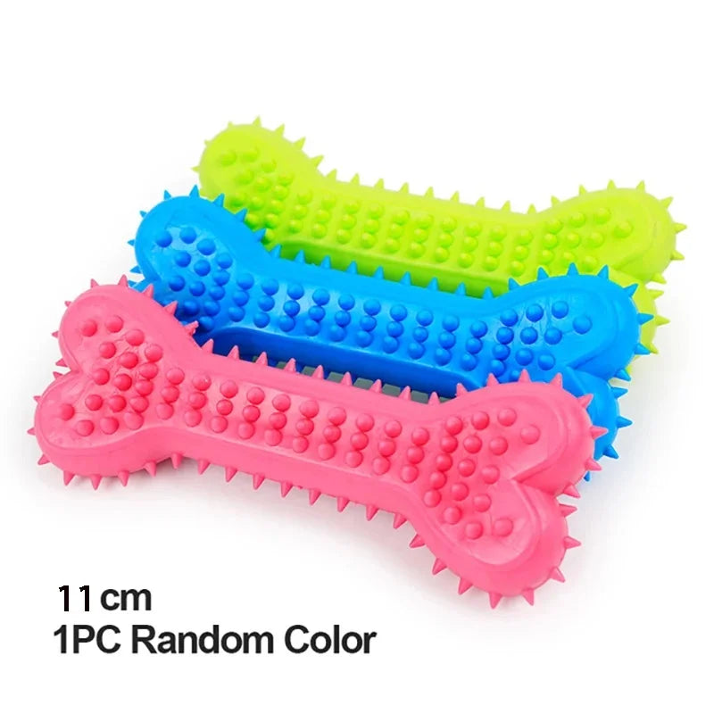FanzyMarket bite-resistant rubber spiked dog chew toy with squeaker for small dogs, designed for teeth cleaning and training.