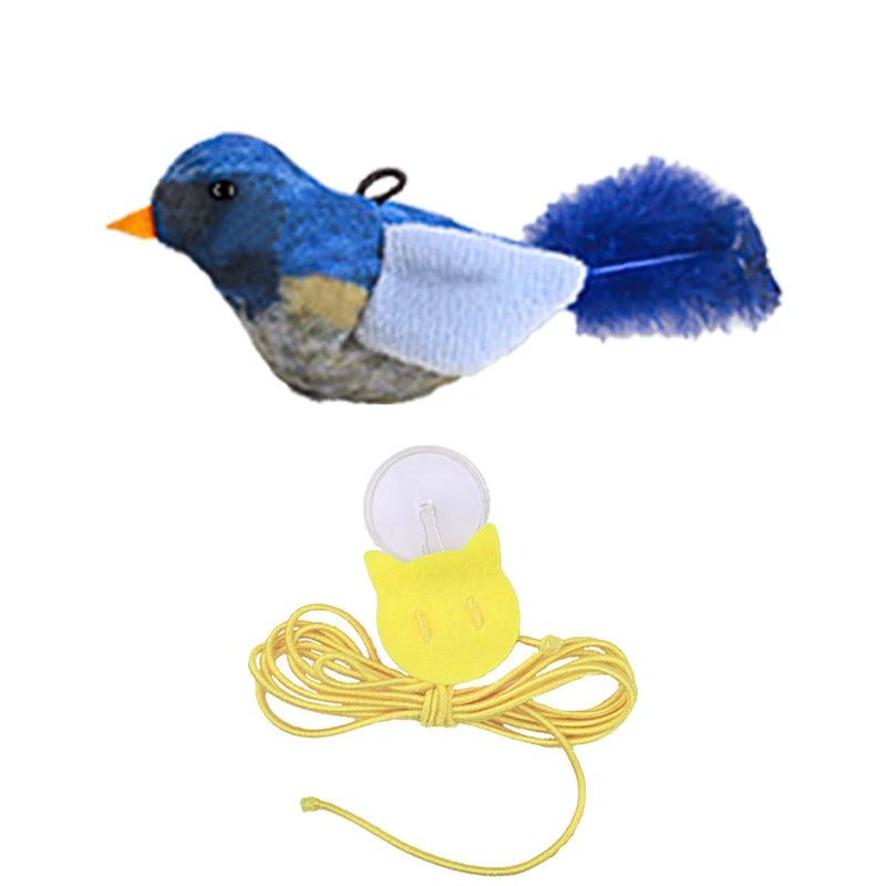 FanzyMarket plush bird cat toy with feather teaser and catnip simulation, designed for cats and kittens to play and chase.