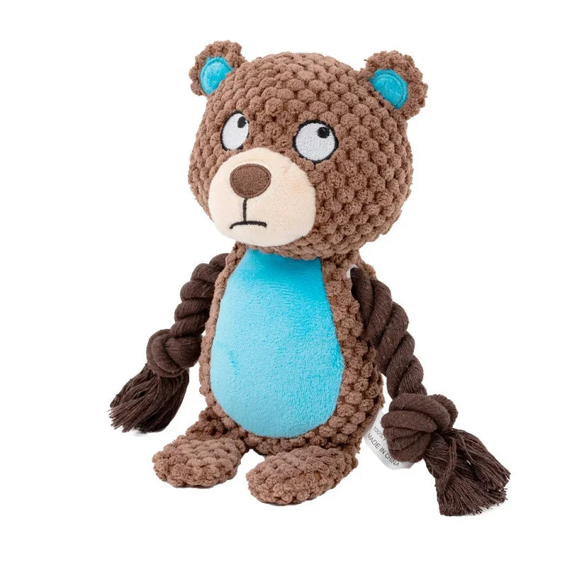 Indestructible plush squeaky dog chew toy by FanzyMarket, small animal design, bite-resistant rattle for small to medium dogs.