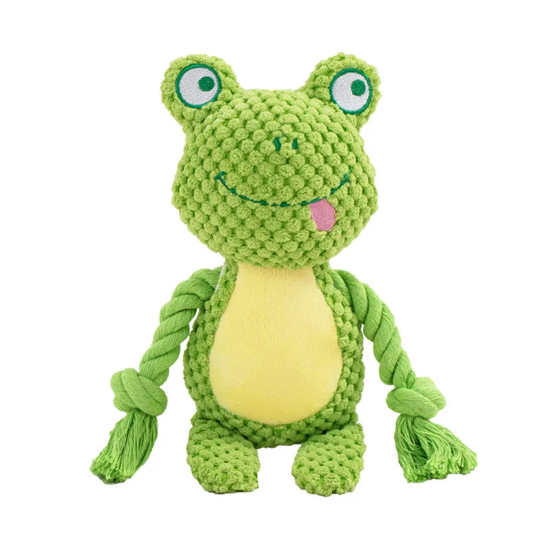 FanzyMarket indestructible plush squeaky dog chew toy with assorted animal designs, bite-resistant rattle for small and medium dogs.