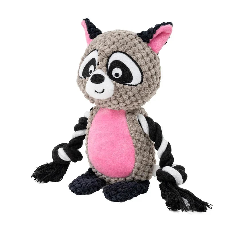 Indestructible plush squeaky dog chew toy by FanzyMarket featuring assorted animal designs for small and medium dogs.