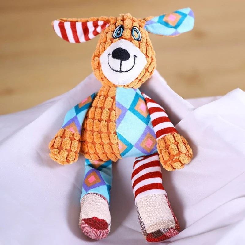 FanzyMarket bite-resistant plush dog chew toy with squeaker, interactive teeth-cleaning toy, 27 x 28 cm for dogs.
