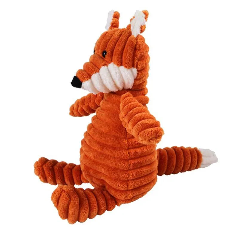 FanzyMarket plush corduroy squeaky dog toy, bite-resistant animal plush for puppies and dogs, ideal for training and chewing.
