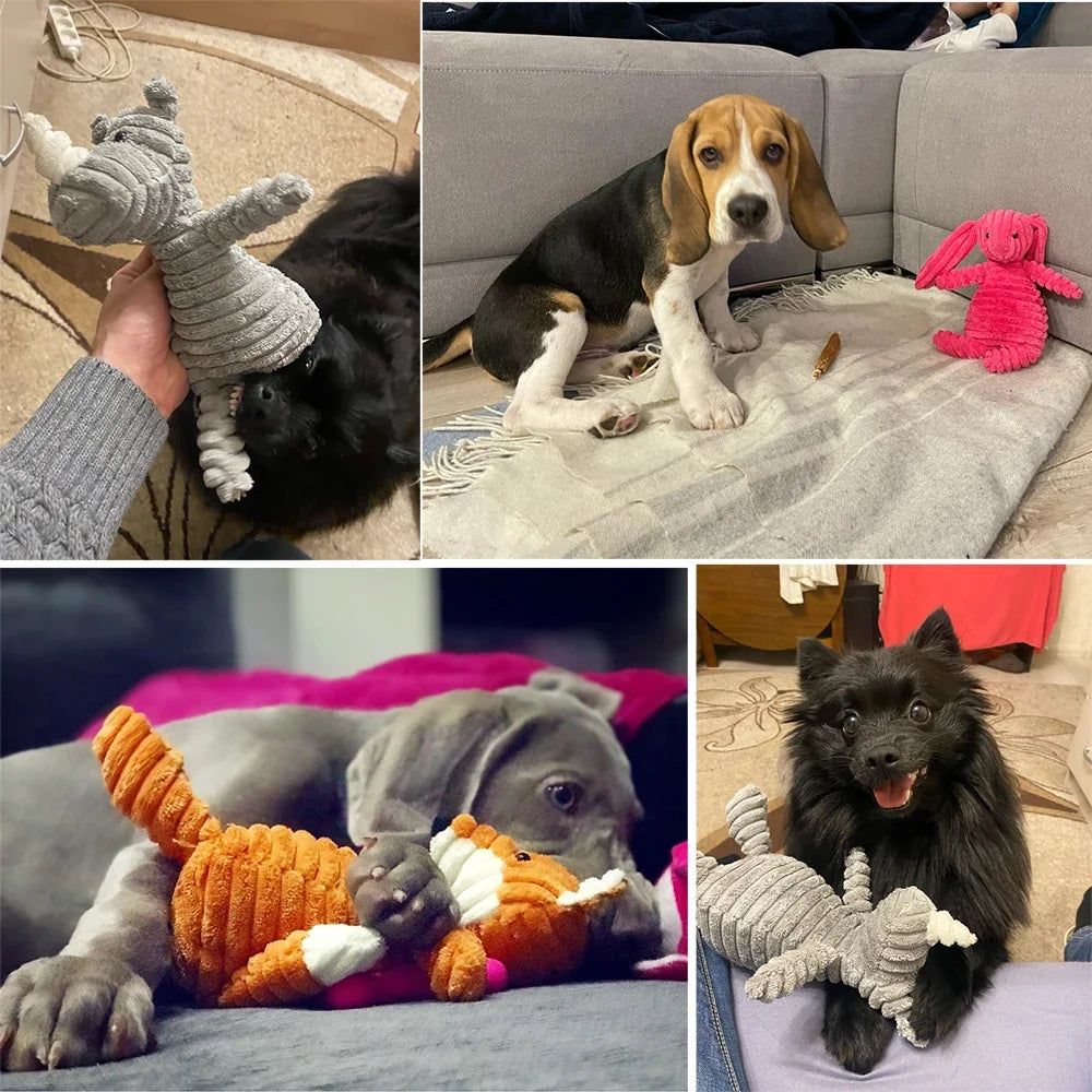 FanzyMarket plush corduroy squeaky dog toy, bite-resistant chew toy for puppies and dogs, ideal for training and play.