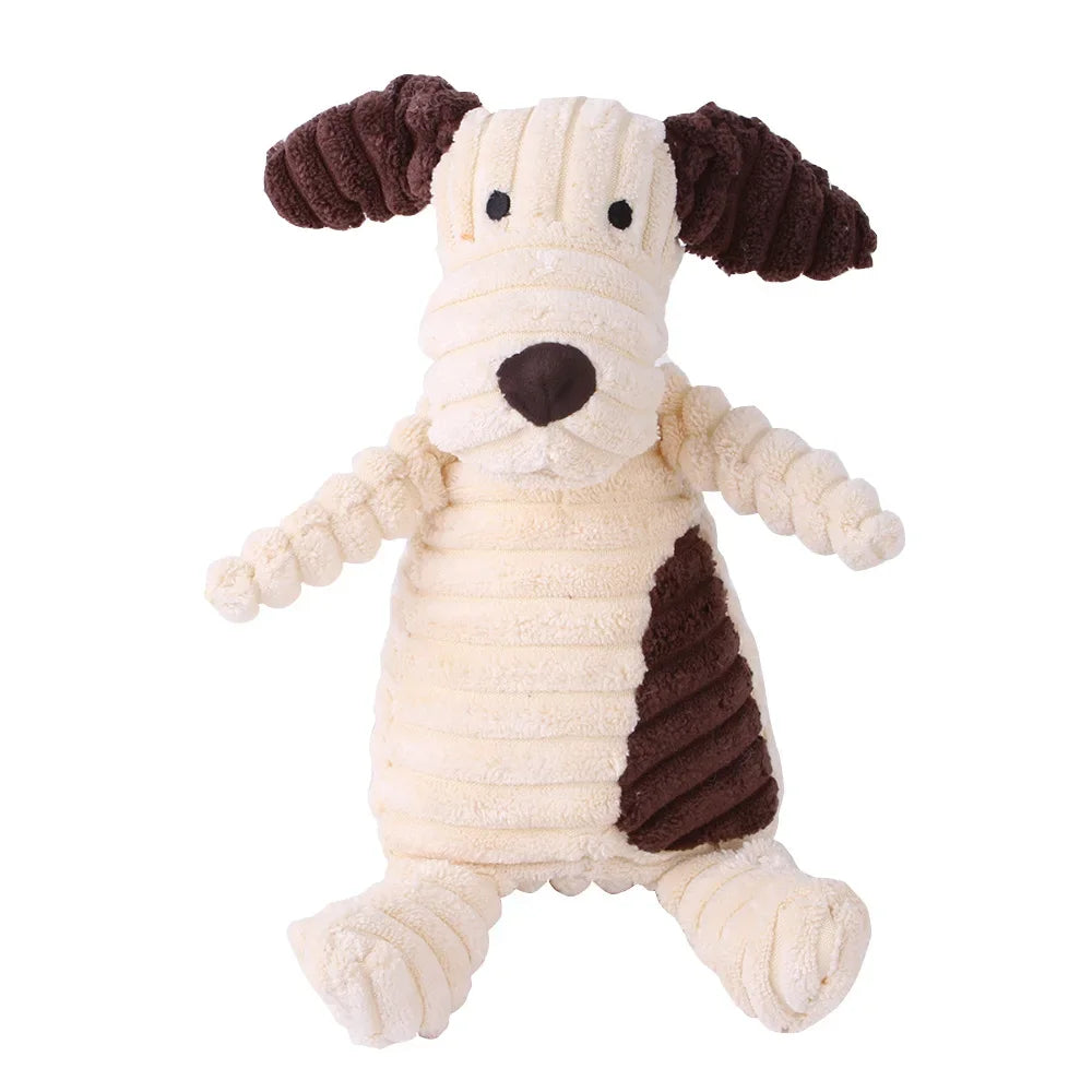FanzyMarket plush corduroy squeaky dog toy with drumstick design, bite-resistant plush for puppies and dogs for training and chewing.