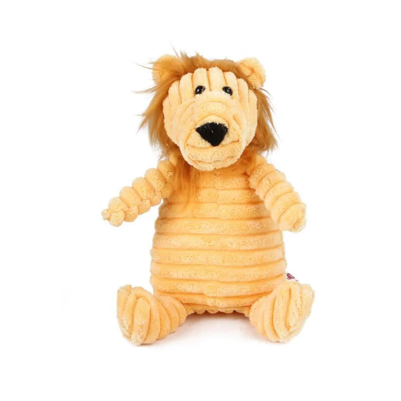 FanzyMarket plush corduroy squeaky dog toy, bite-resistant animal plush for puppies and dogs, ideal for training and chewing.