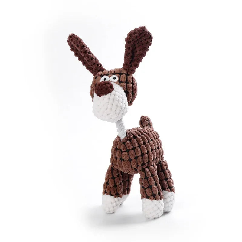FanzyMarket plush corduroy squeaky dog toy, bite-resistant animal plush for puppies and dogs, training and chew toy.
