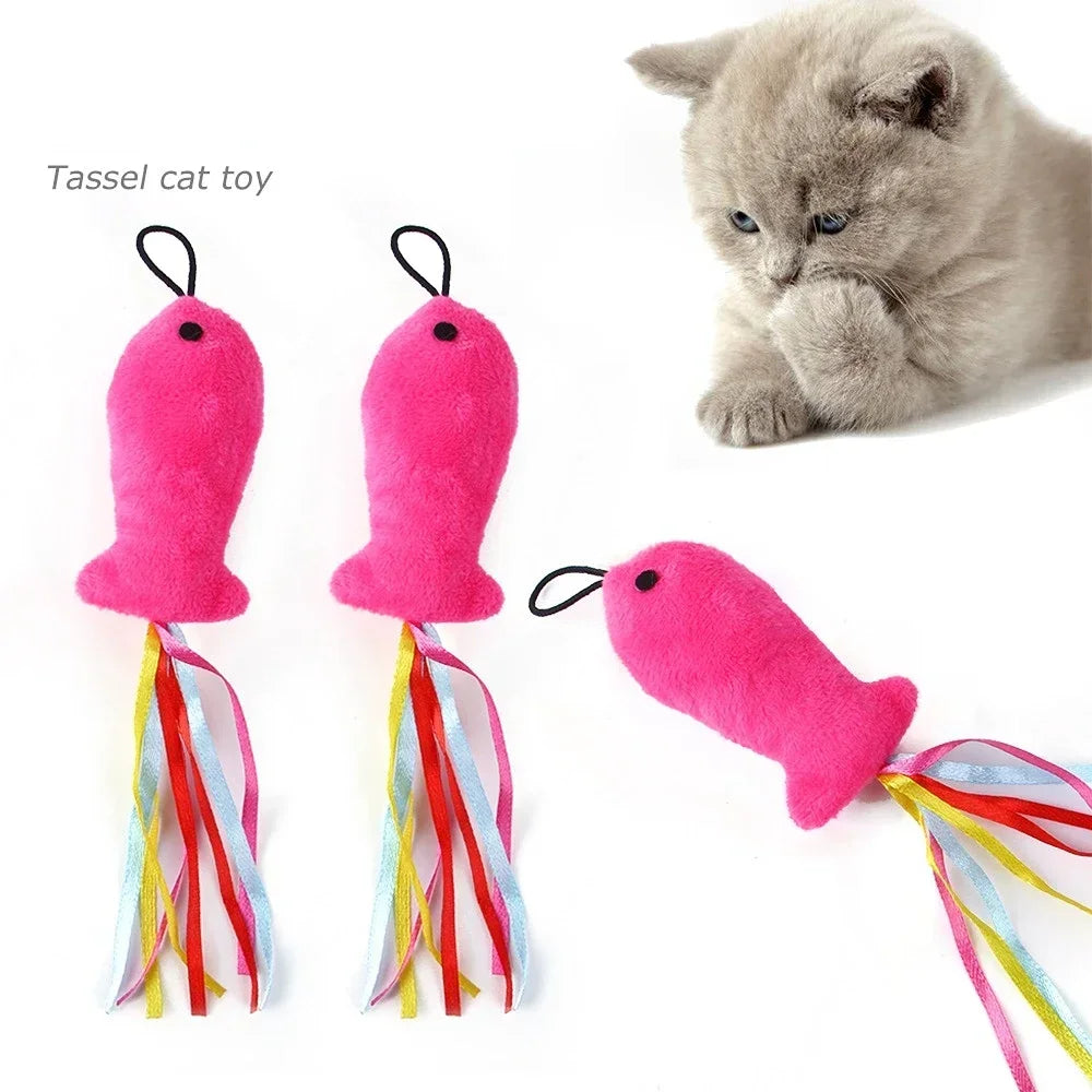 FanzyMarket interactive cat feather toy refill kit with feather birds, faux worm, foam ball, and bell for kittens and playful cats.