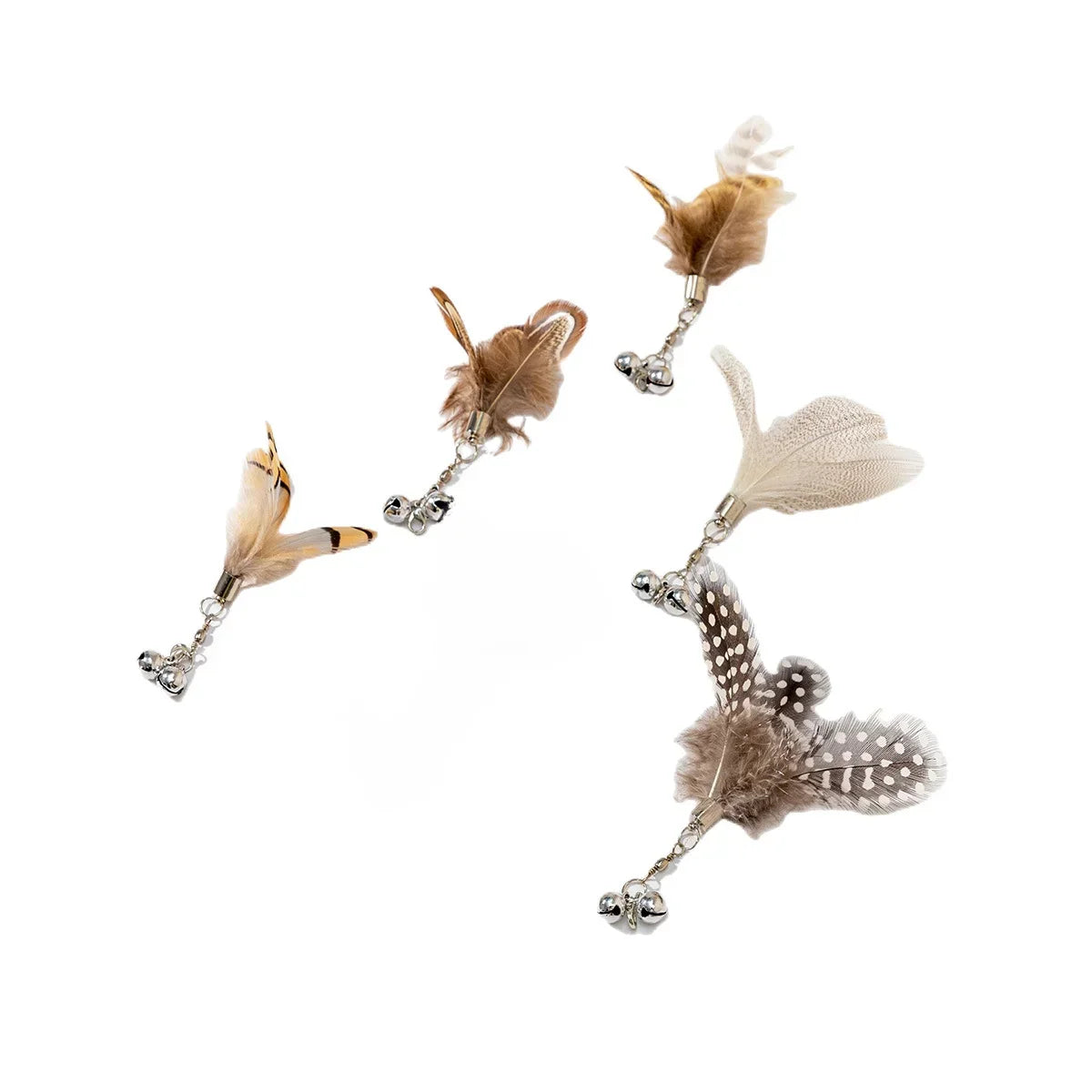 FanzyMarket interactive cat feather toy refill kit with feather birds, faux worm, foam ball, and bell for kittens' playful fun.