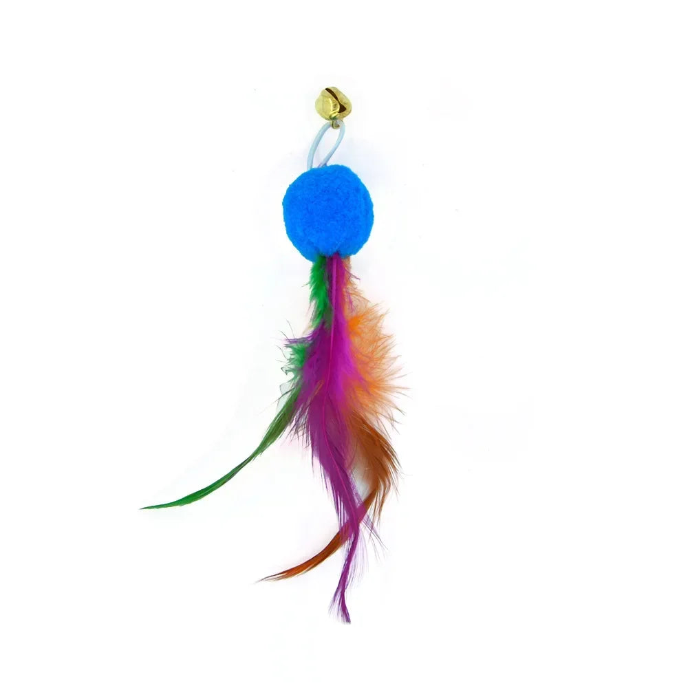 FanzyMarket interactive cat feather toy refill kit with feather birds, faux worm, foam ball, and bell for kittens' play and stimulation.