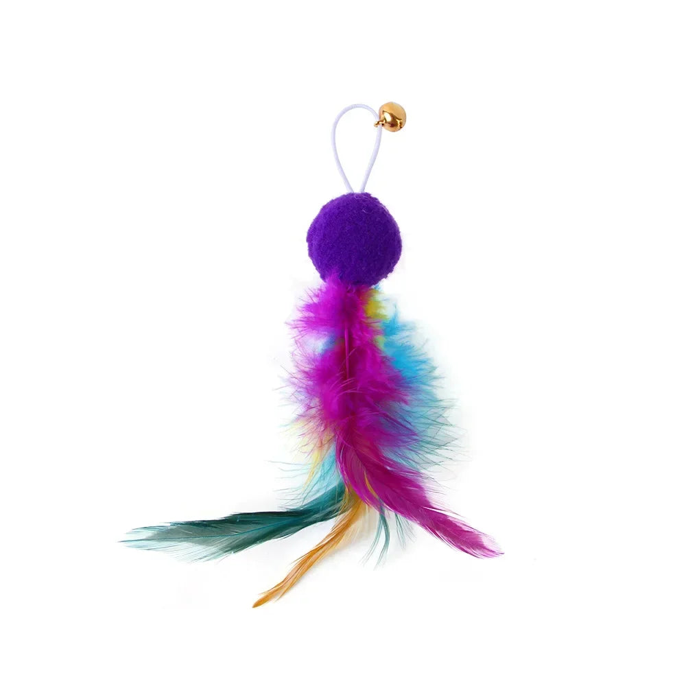 FanzyMarket interactive cat feather toy refill kit with feather birds, faux worm, foam ball, and bell for kittens, fun pet supplies.