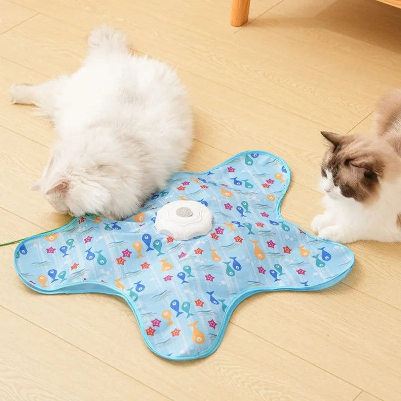 FanzyMarket USB rechargeable interactive cat toy with hidden feather wand and electronic chase mat for engaging play.
