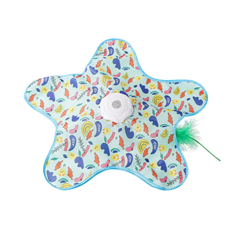 FanzyMarket automatic USB rechargeable interactive cat toy with hidden feather wand and electronic chase mat for feline entertainment.
