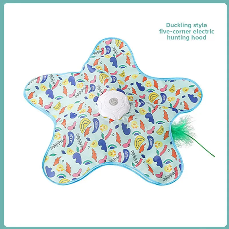 FanzyMarket USB rechargeable interactive cat toy with hidden feather wand and electronic chase mat for engaging feline play.