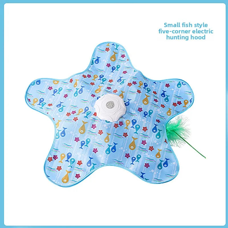 FanzyMarket interactive USB rechargeable cat toy with hidden feather wand and electronic chase mat for engaging feline play.