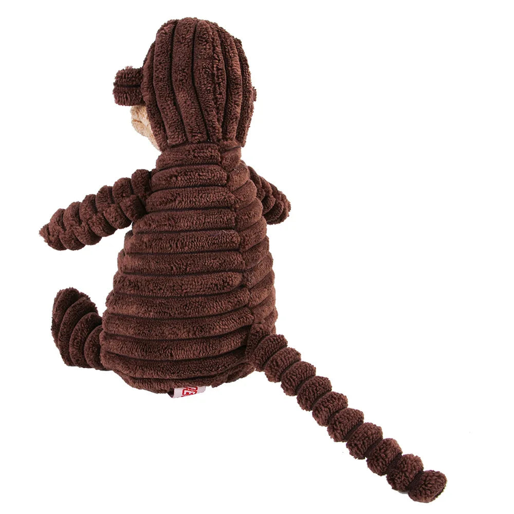FanzyMarket dog chew toy with corduroy plush, squeaky feature, designed as a monkey and pig for large dog training and molar cleaning.