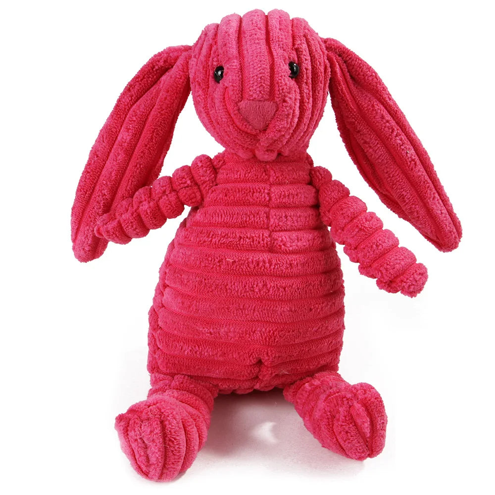 FanzyMarket dog chew toy with corduroy plush, squeaky molar cleaner, featuring monkey and pig designs for large dogs.